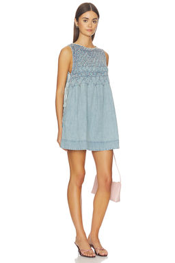 Free People - Maisie Smocked Denim Mini Dress