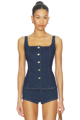 Good American - Sleeveless Button Front Denim Top