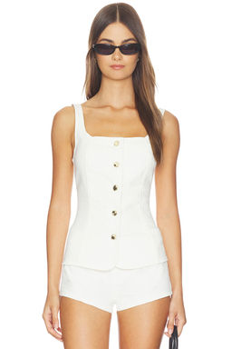 Good American - Sleeveless Button Front Denim Top