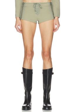 HAELO - Open Lace Up Micro Shorts in Surplus Khaki