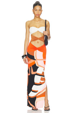 Indah - Charlie Printed Maxi Dress With Solid Bandeau Panels