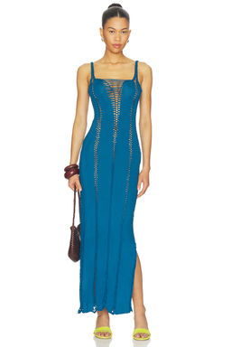 Indah - Soren Solid Maxi Slash Dress With Macrame Trim