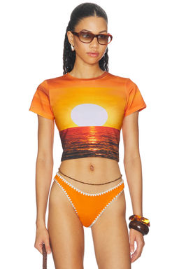 Leslie Amon - Sunset Printed Cropped Jersey T-Shirt