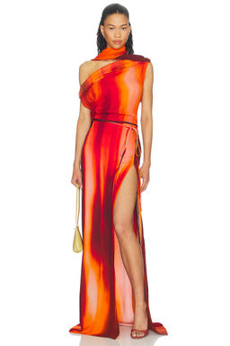 LaQuan Smith - Asymmetrical Draped Dress With Scarf