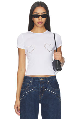 Miaou - Mini Tee White Grommet Heart Cropped Jersey T-Shirt