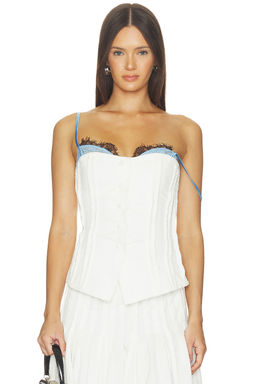 Markgong - Strapless Button Up Top With Lace Trim