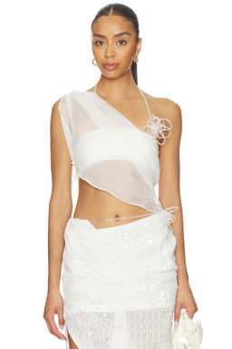 MARRKNULL - Asymmetric Beaded Chiffon Top