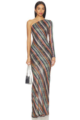 Missoni - One-Shoulder Metallic Knit Long Dress