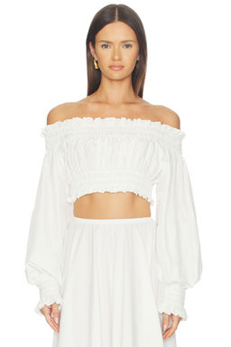 Norma Kamali - Long Sleeve Peasant Cropped Top