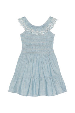 POLO RALPH LAUREN - Short Sleeve Chambray Woven Ruffle Dress