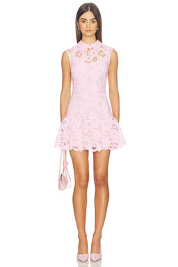 self-portrait - Pink Lace Collared Mini Dress