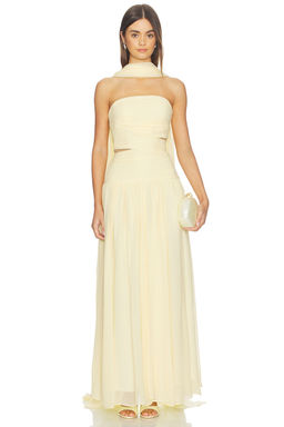 self-portrait - Yellow Georgette Scarf Midi Dress