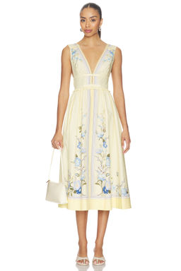 self-portrait - Yellow Floral Cotton Midi Dress
