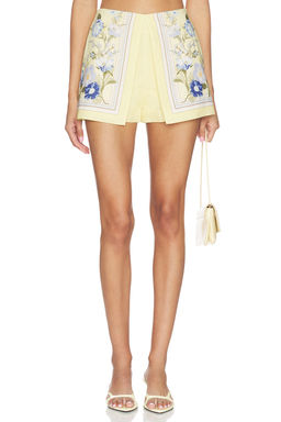 self-portrait - Yellow Floral Linen Shorts