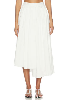 self-portrait - White Cotton Poplin Midi Skirt