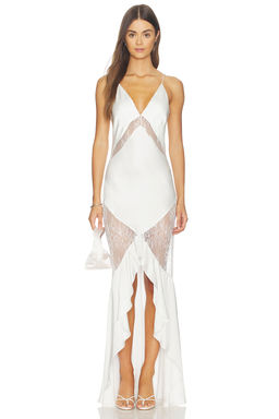 Shona Joy - Labyrinth Lace Panelled Ruffle Maxi Dress