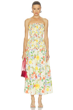 Verandah - Smocked Cotton Satin Maxi Dress