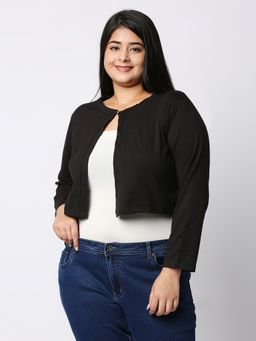 Style Quotient - Women Black Solid Cotton Open Front Smart Casual Shrug