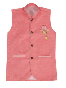 FOURFOLDS - Boys Pink Solid Nehru Jacket