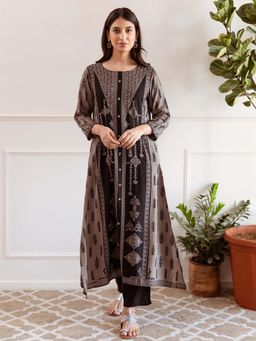 KAFTANIZE - Women Grey Rayon Floral Kurta with Palazzo (Set of 2)