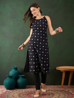 KVS FAB - Women Black Silk Printed Kurta with Pant (Set of 2)