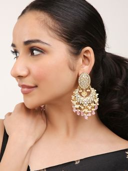 Khushi Jewels - Polki Kundan Chandbali Earrings with Pink Stones Drops
