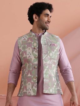 KISAH - Men Pastel Multi-Colour Printed Nehru Jacket