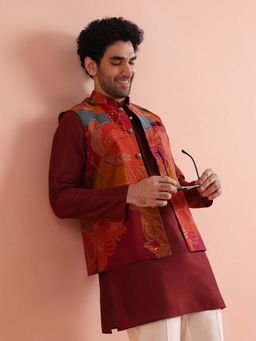KISAH - Men Multi-Colour Printed Nehru Jacket