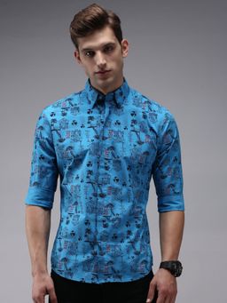 SHOWOFFFF - Men Blue Collar Neck Humour And Comic Print Comfort Fit Shirt