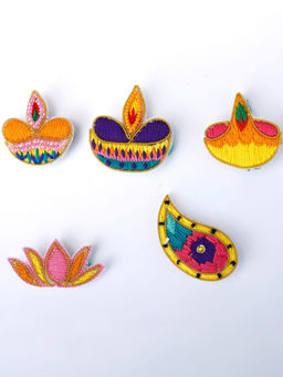 Choko - Diwali Hairclips for Babies and Girls - Gold, Blue, Yellow (Pack of 5)