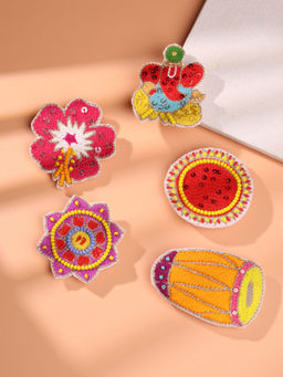 Choko - Girls Ganesha & Dhol Motif Hair Clips – Ethnic Designs for Festivals & Little Traditions - (Pack of 5)