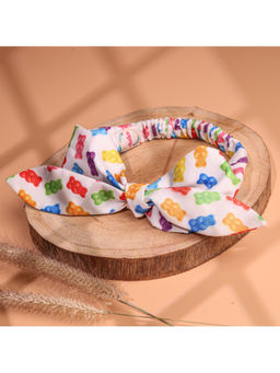 Choko - Girls White Fabric Headband with Gummy Bear Print & Knot Tie -