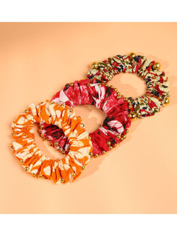 Choko - Pack of 3 Printed Scrunchies with Golden Bead Detailing