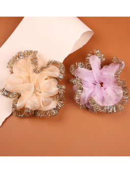 Choko - Organza Scrunchies with Gold Fringe Trim for Girls & Women - Peach & Lavender (Pack of 2)