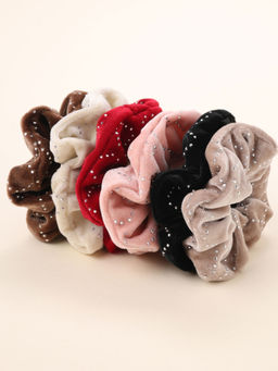 Choko - Velvet Scrunchies with Crystal Detailing (Pack of 6)