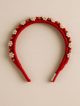 Choko - Red Fabric Hairband for Girls with White Floral Embellishment