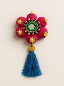 Choko - Pink Floral Clip with Blue Tassel – Handmade Ethnic Piece for Daily, Festive & Wedding Wear