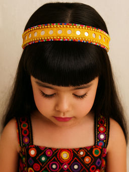 Choko - Yellow Hair Band with Mirror Work & Tassels – Traditional Ethnic Wear for Festivals & Weddings