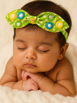 Choko - Green Bow Hairband for Girls with Multi-Colour Circular Embellishments