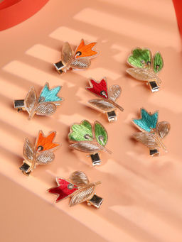 Choko - Girls Floral Leaf Embroidered Metal Hairclips Festive & Wedding Set - (Pack of 8)
