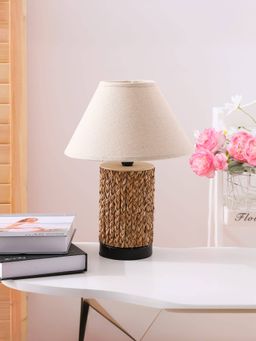 UMAI - Table Lamp Fabric Shade Made Up of Wood Iron Seagrass On Frame