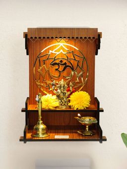 Ekhasa - Wooden Pooja Mandir for Home Wall Mounted with Led Spotlight