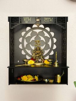 Ekhasa - Wooden Pooja Mandir for Home Wall Mounted with Led Spotlight