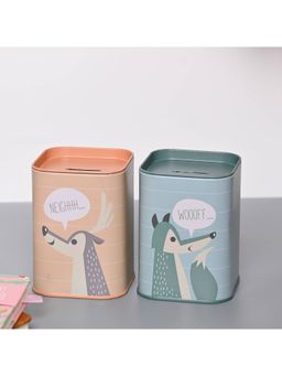 Voncasa - Money Bank Novelty Toys Set of 2 - Beige Green Tin Glossy Finish