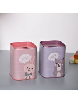 Voncasa - Money Bank Novelty Toys Set of 2 - Grey & Pink Tin Glossy Finish