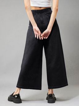 Miss Chase - Womens Black Wide Leg High Rise Regular Length Light Weight Denim Pants