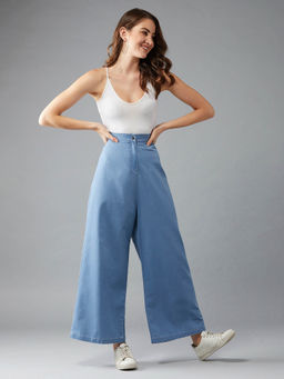 Miss Chase - Womens Blue Wide Leg High Rise Non Stretchable Light Weight Denim Pants