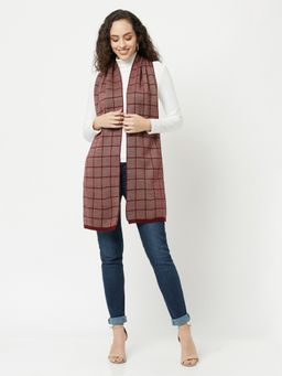 KnitStudio - Maroon Checked Casual Knitted Muffler