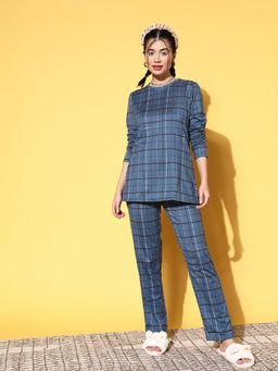 Sweet Dreams - Women Checks Nightsuit Blue