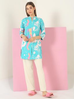 Sweet Dreams - Womens Abstract Printed Kurti Nightsuit Beige